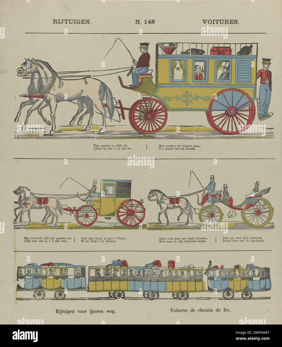Carriages / Voitures, 1833 1911 print Leaf with 3 horizontal rows