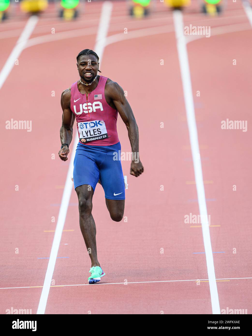 Noah LYLES participating in the 100 meters at the World Athletics ...