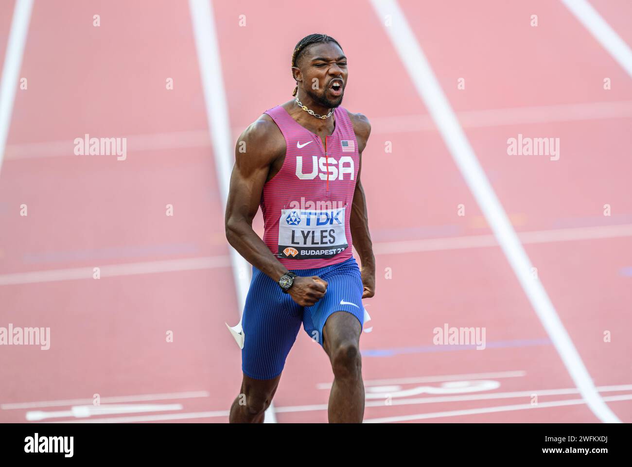 Noah LYLES participating in the 100 meters at the World Athletics ...