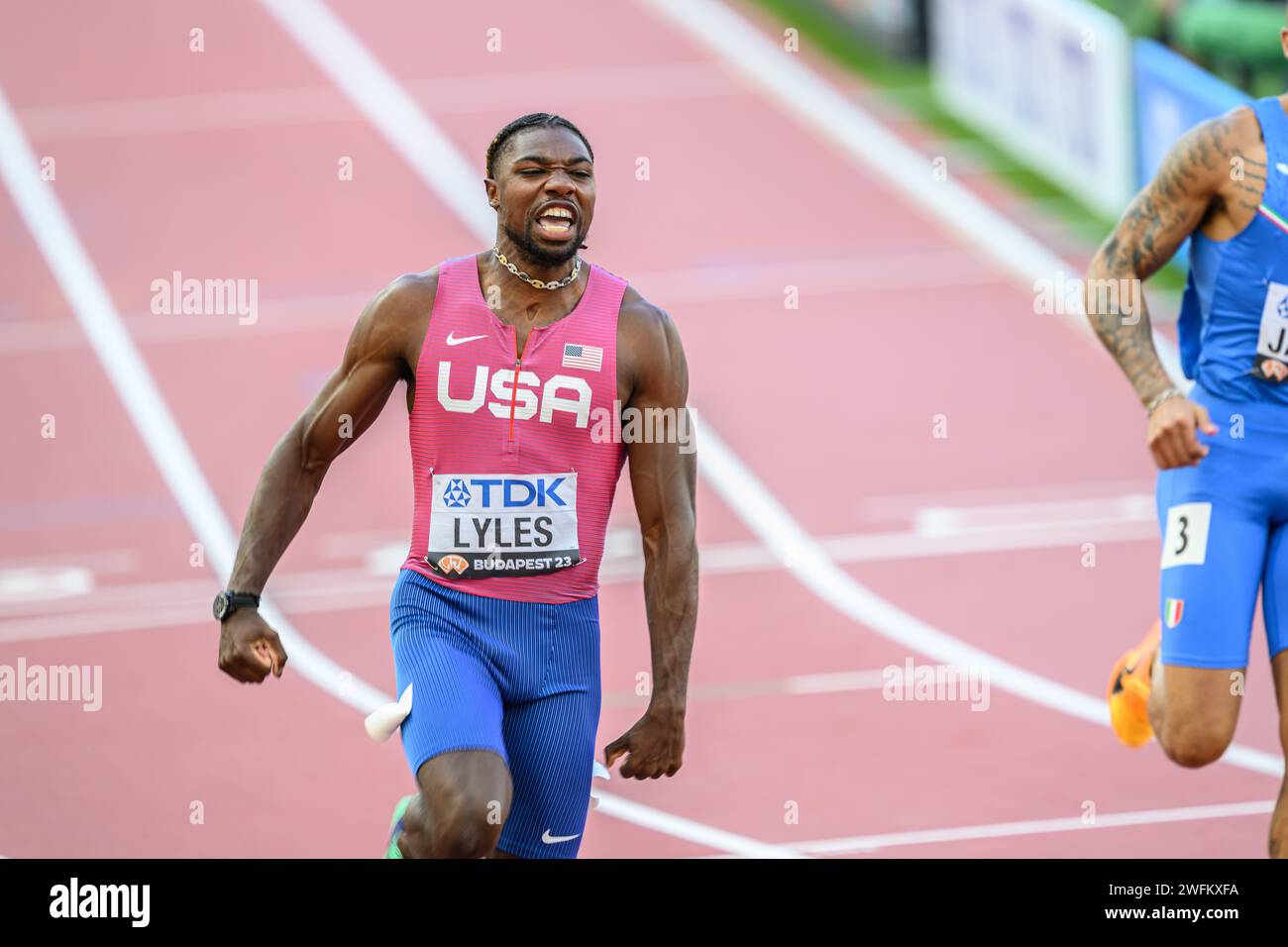 Noah LYLES participating in the 100 meters at the World Athletics ...