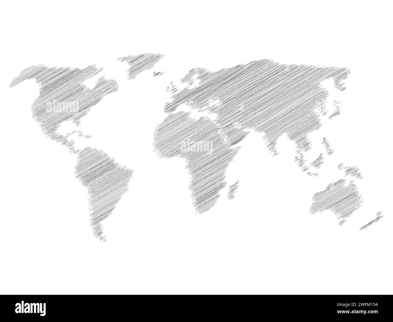 Pencil scribble sketch map of World. Hand doodle drawing. Grey vector illustration on white