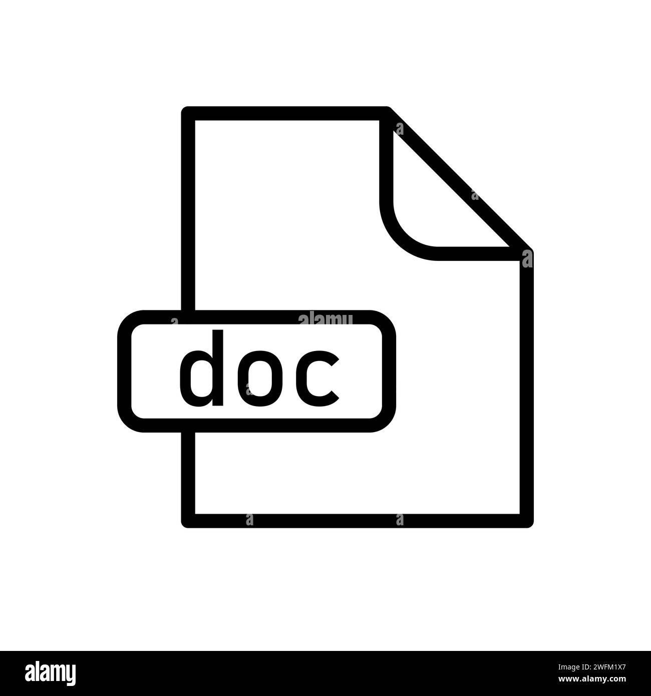 Vector black line icon doc file isolated on white background Stock ...