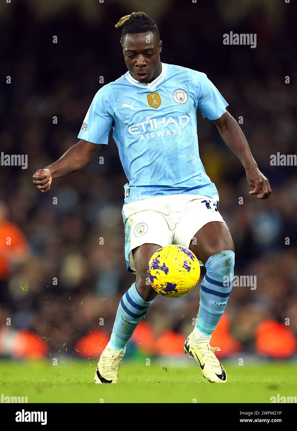 Manchester City's Jeremy Doku in action during the Premier League match ...