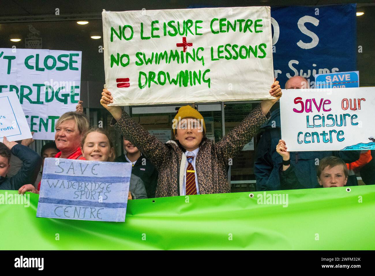 Protesters gather in opposition to the planned closure of Cornish Leisure Centres and swimming pools. Stock Photo