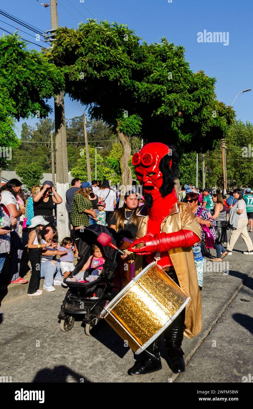 hellboy costume marching during the street parade of the Talcahuano carnival that took place in January 2024 Stock Photo
