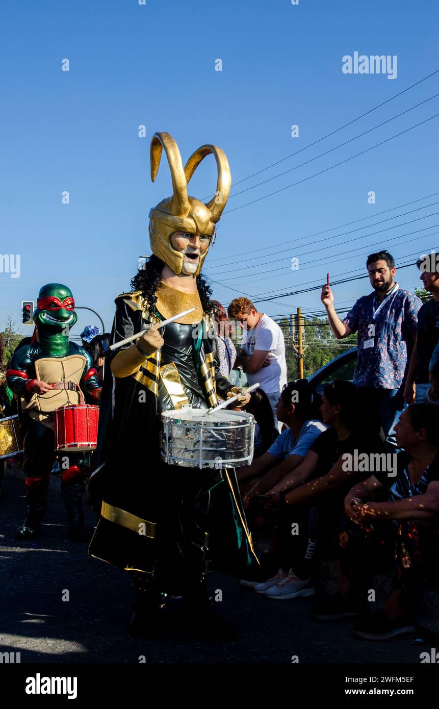 loki costume marching during the street parade of the Talcahuano carnival that took place in January 2024 Stock Photo