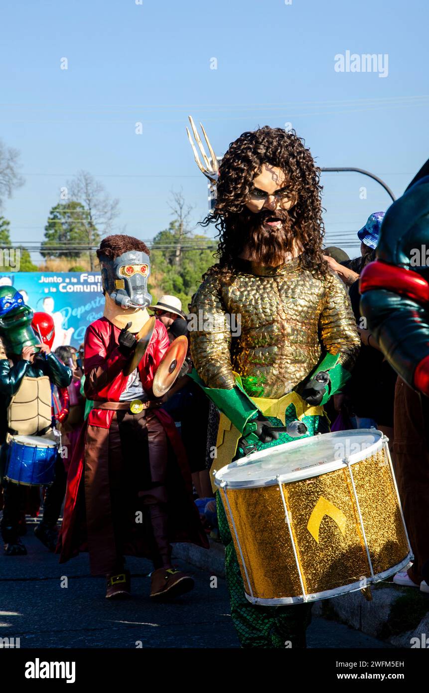aquaman costume marching during the street parade of the Talcahuano carnival that took place in January 2024 Stock Photo