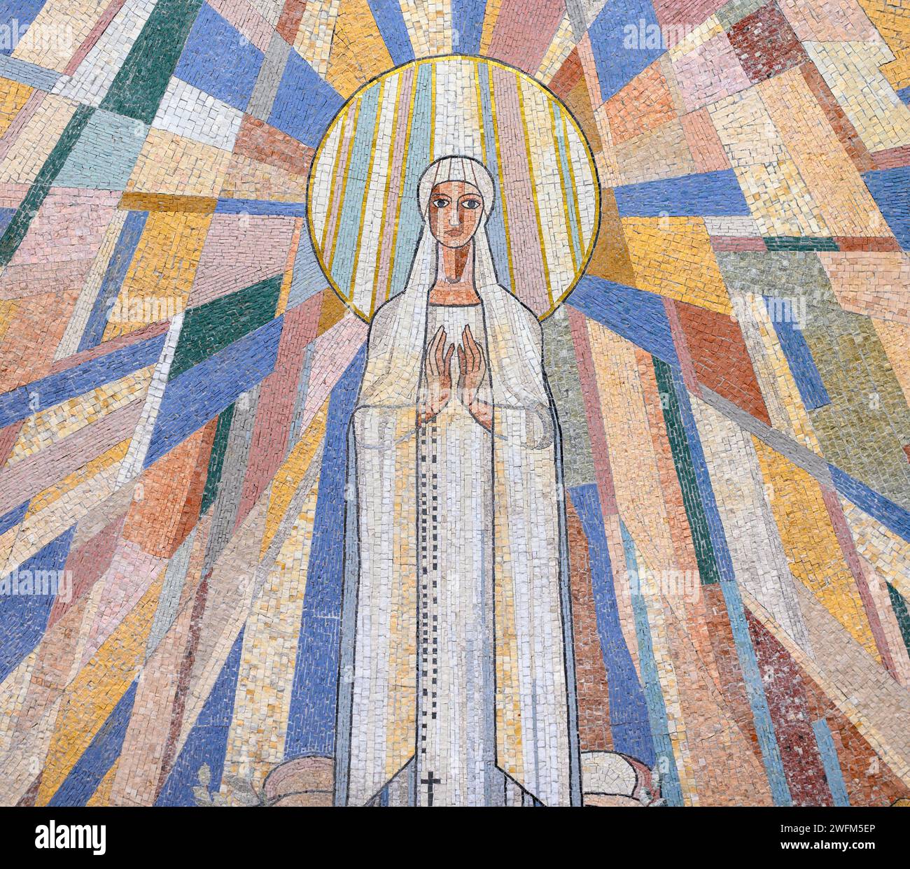 Our Lady of Fatima. A mosaic on the ceiling of St Stephen's Chapel in Fatima, Portugal. Stock Photo
