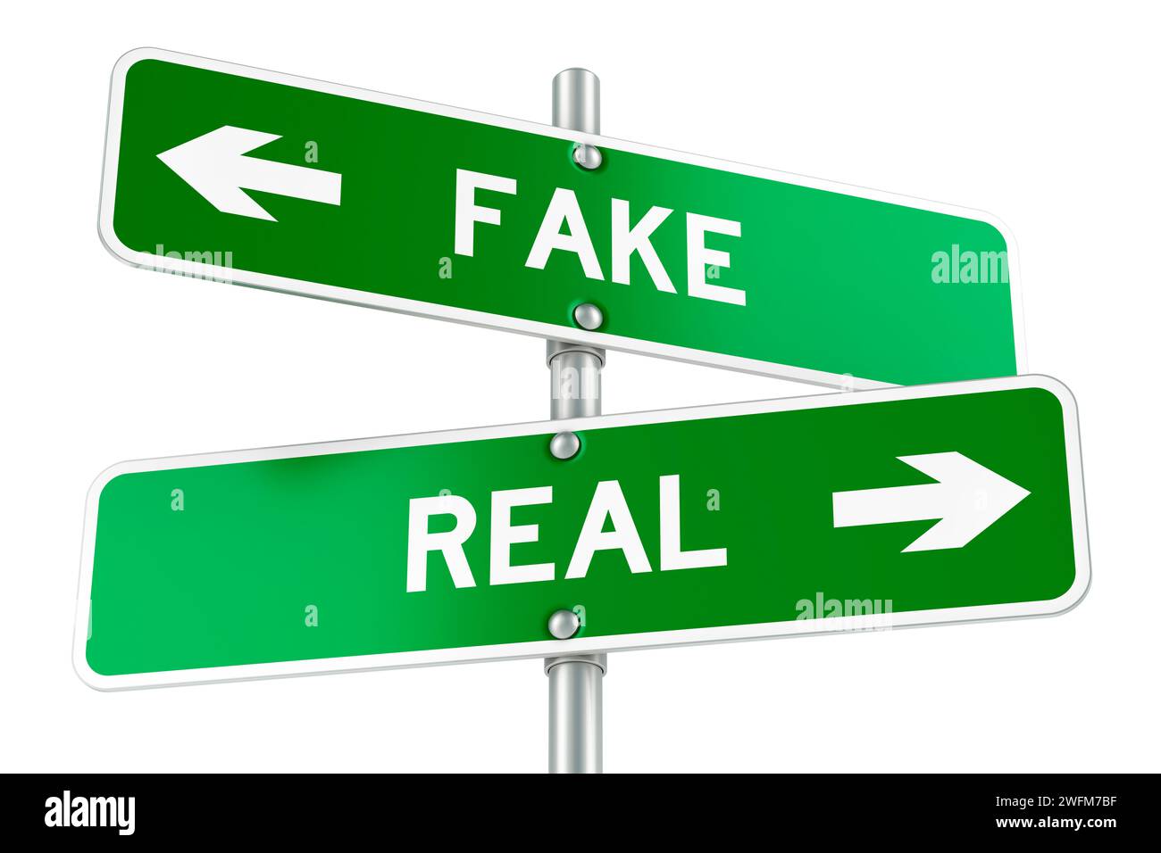 Fake or Real. Opposite traffic sign, 3D rendering isolated on white background Stock Photo Alamy