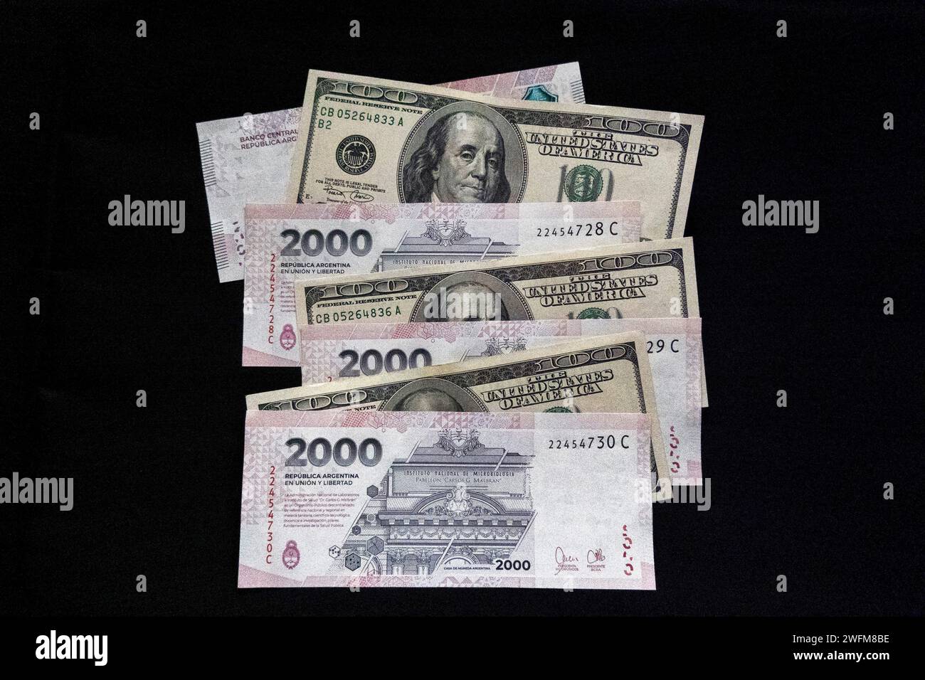US  dollar and Argentina currency bills Stock Photo