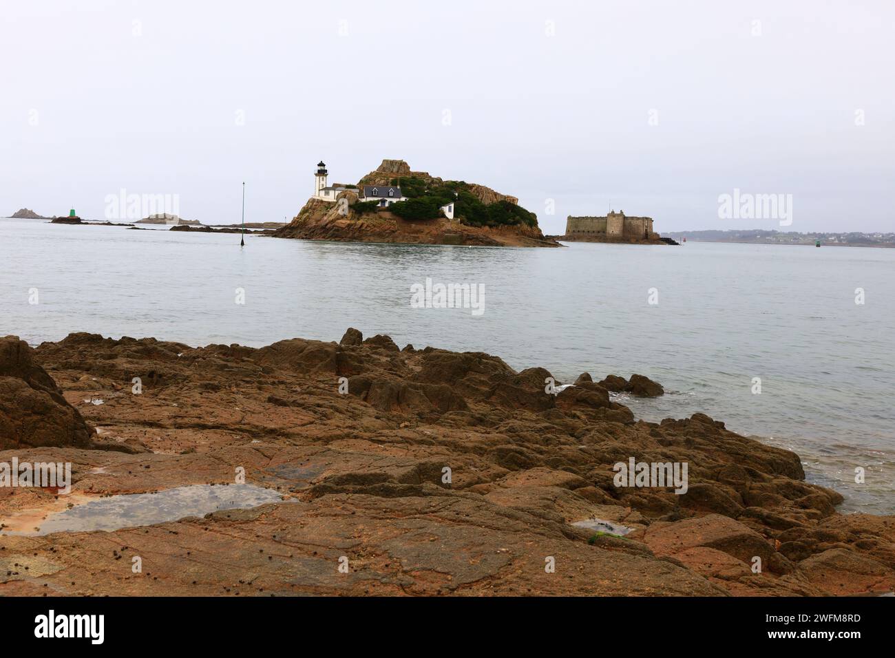 View on the tip of Penn al Lann located in the Carantec commune in the Finistère department of Brittany Stock Photo