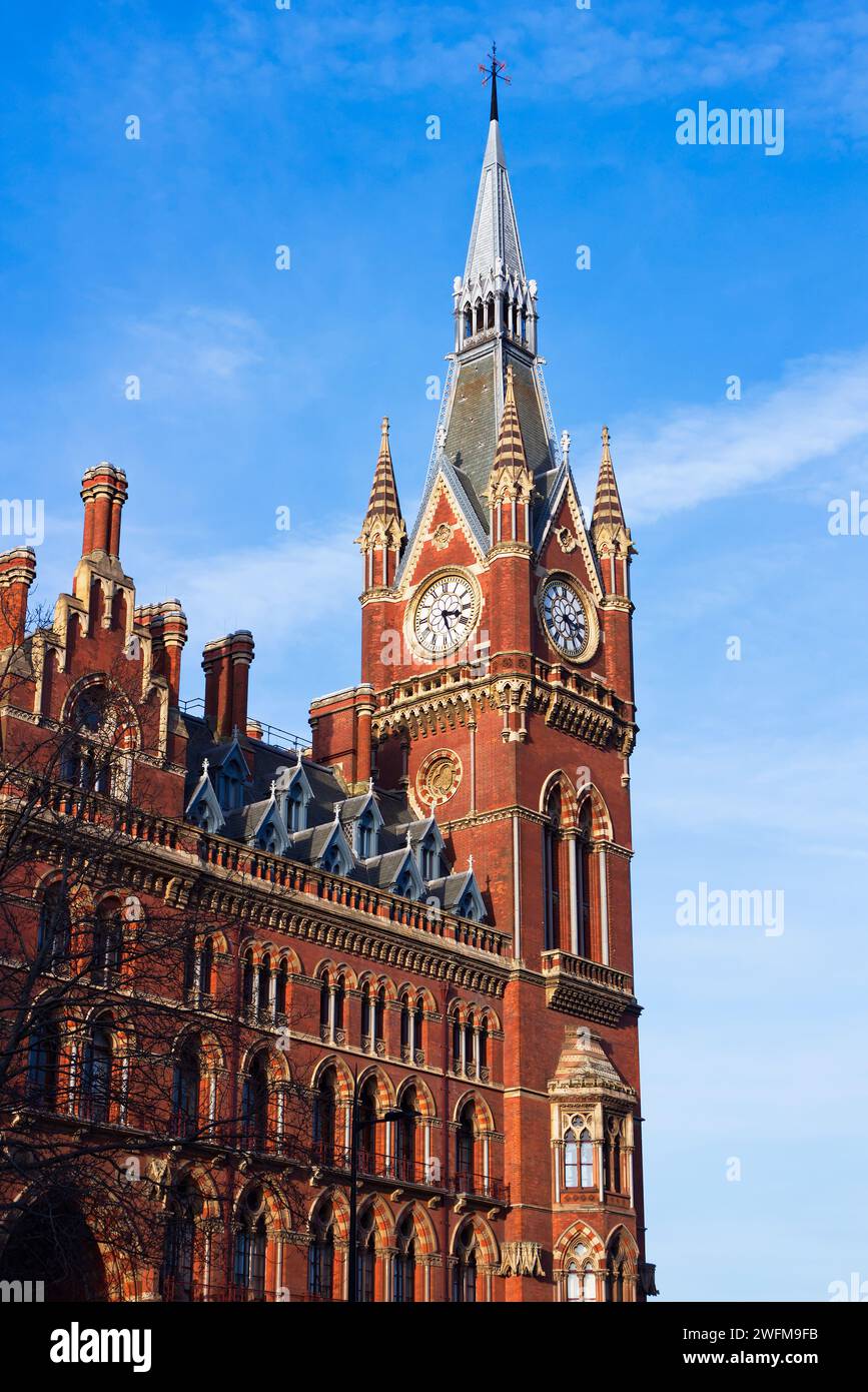 Clock Tower and Facade of St Pancras International Railway Station in London Stock Photo