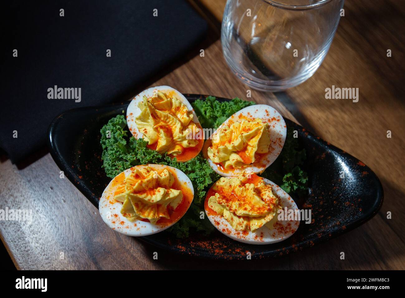 The deviled eggs at The Red Door on Peck Street in Providence, Rhode Island on June 3, 2022. Stock Photo