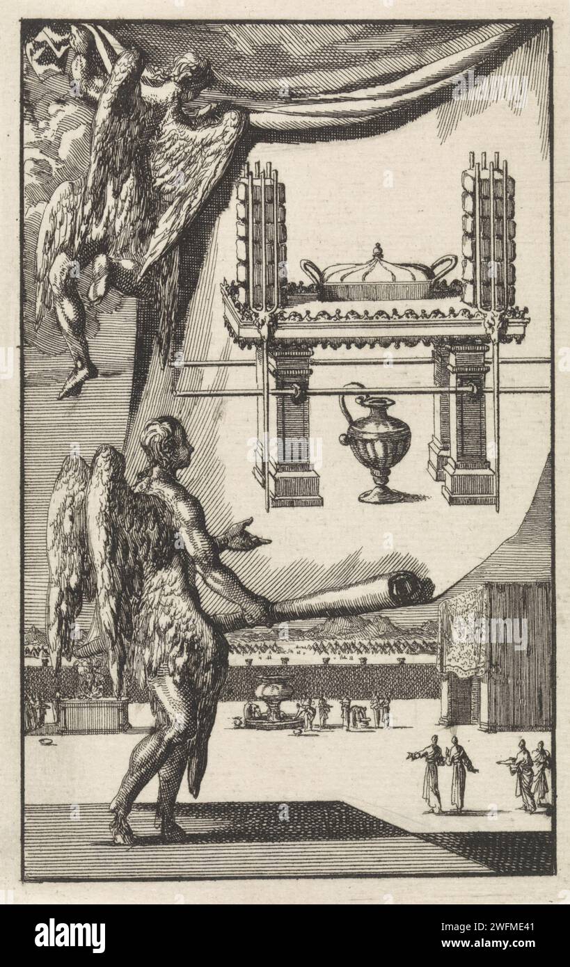 Engelen view the design for the Table of Toonbroden, Jan Luyken, 1705 print  Amsterdam paper etching table of the showbread in the Tabernacle  Jewish religion. architectural design or model. angels Stock Photo