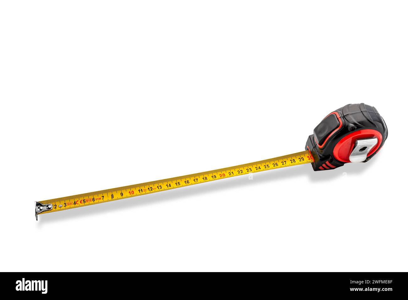 Measuring tape showing length 30 cm isolated on white with clipping path included Stock Photo