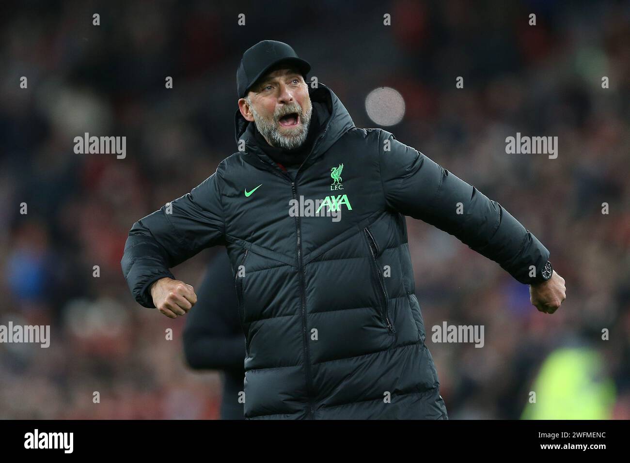 Jurgen Klopp, the manager of Liverpool celebrates the win with fist ...