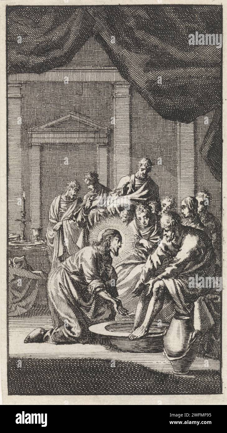 Footswassing of Petrus, Jan Luyken, 1712 print  Amsterdam paper etching Christ washes Peter's feet Stock Photo