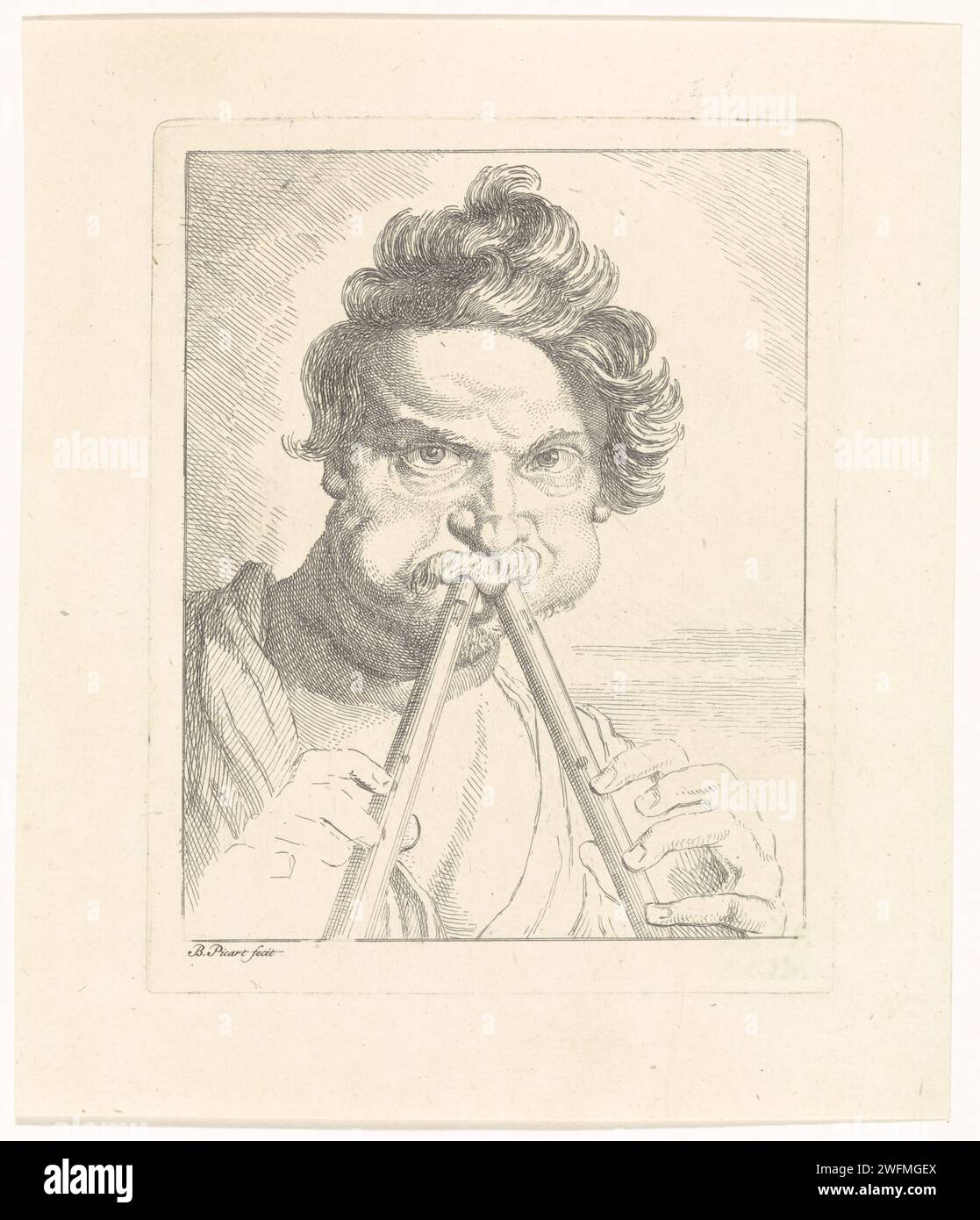 Man plays two flutes at the same time, Bernard Picart, After Anthony