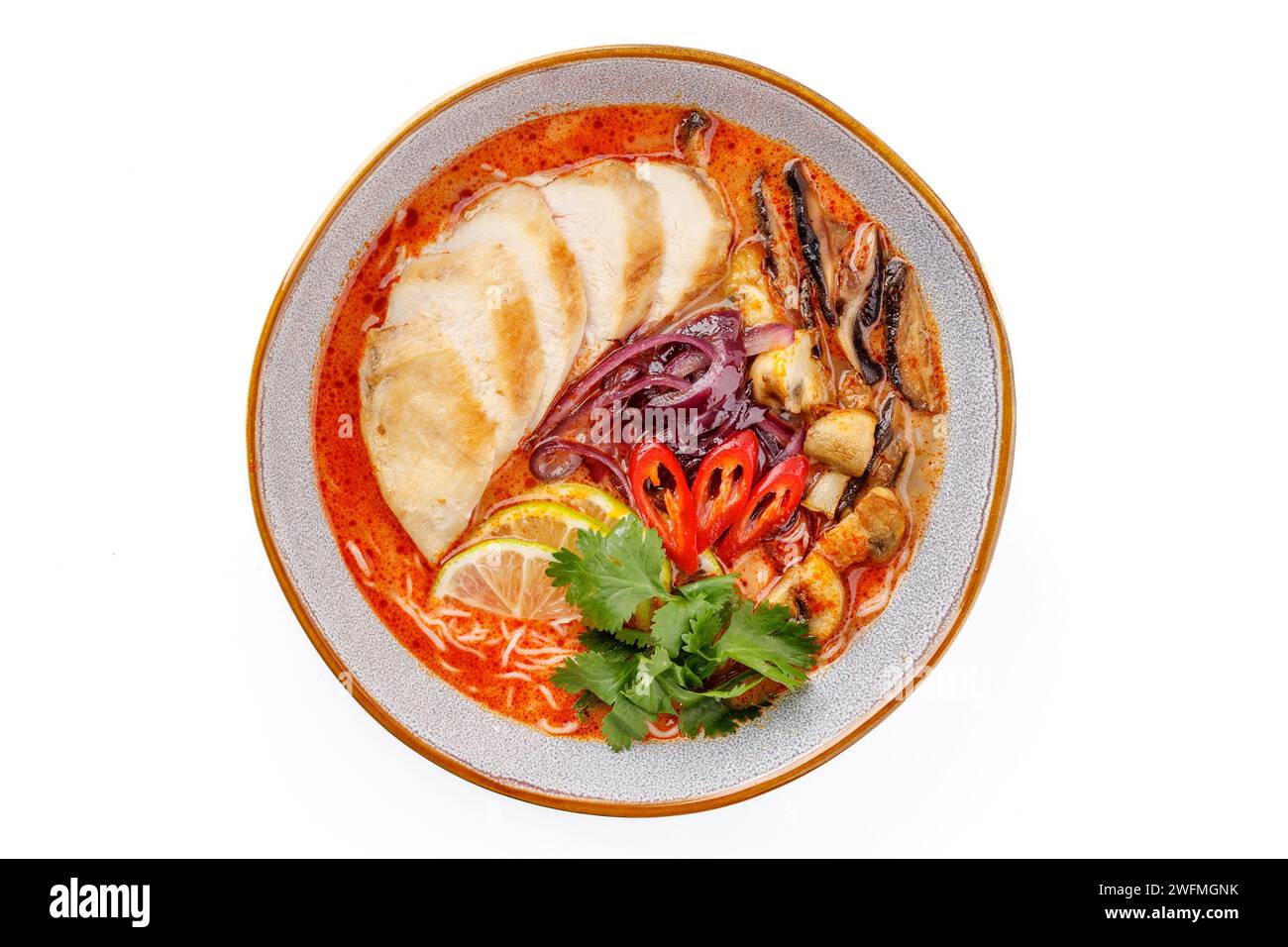 Tom Yam with chicken on a white background studio food photo 1 Stock Photo