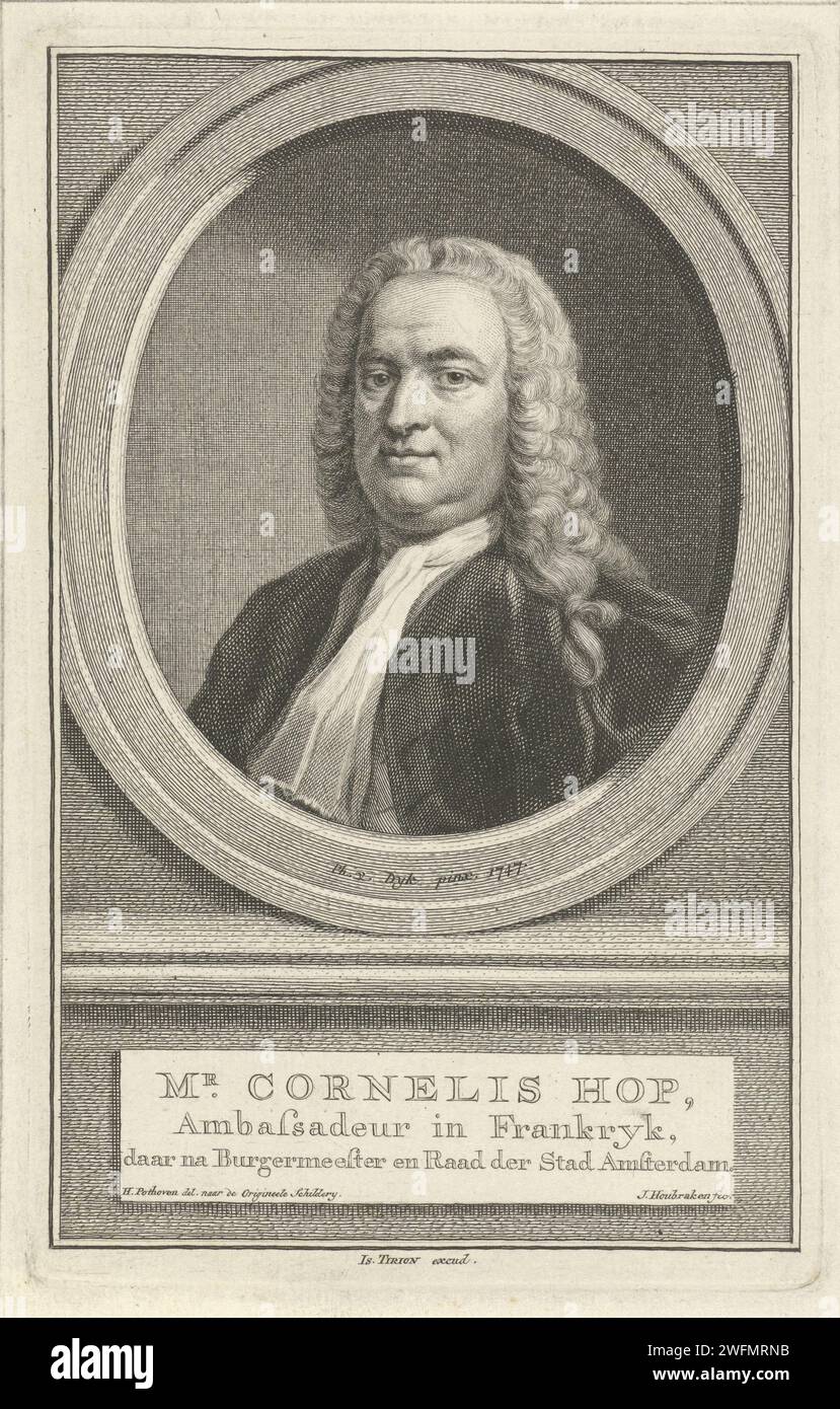 Portrait of Cornelis Hop, Jacob Houbraken, after Philip van Dijk, after ...