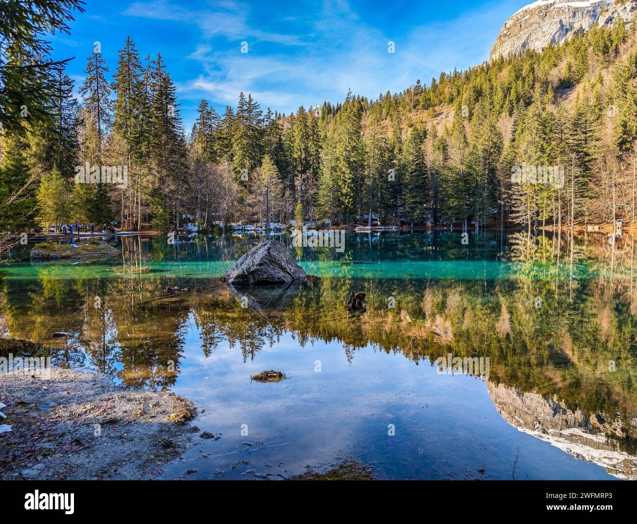 Winter views of Lac Vert "Green lake" near Passy. Alps. France Stock Photo