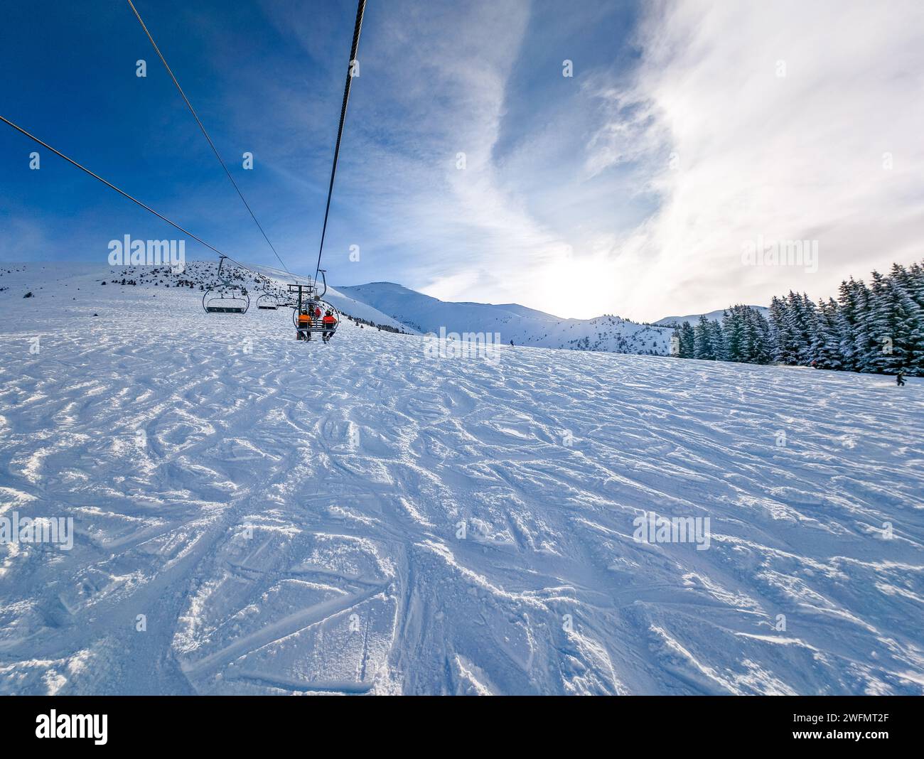 Winter skiing in Bellvue Saint-Gervais-les-Bains, Alps mountain, France. Stock Photo