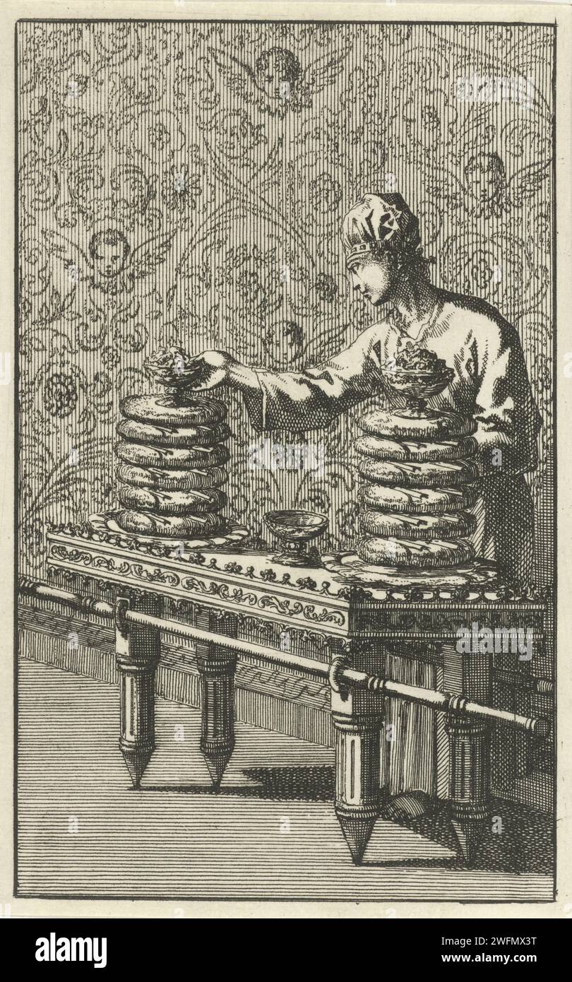 Table of the Show Breads, Anonymous, After Jan Luyken, 1683 - 1762 print   paper etching table of the showbread in the Tabernacle  Jewish religion Stock Photo