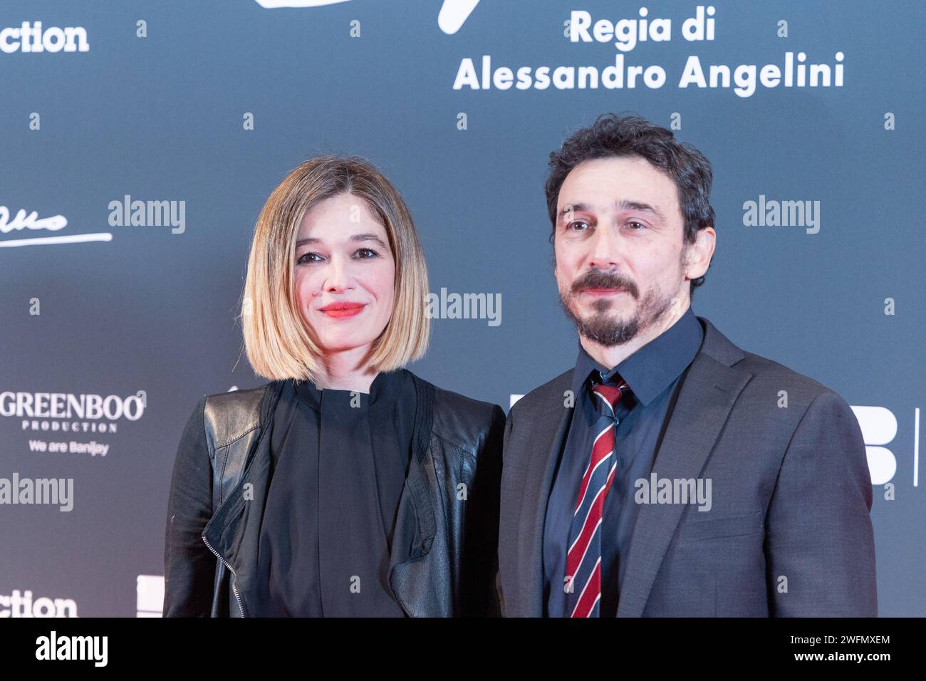 Rome, Italy. 31st Jan, 2024. Director Alessandro Angelini and Ana Caterina Morariu attend the red carpet of the premiere of the film 'Califano' at The Space Cinema Moderno in Rome (Photo by Matteo Nardone/Pacific Press) Credit: Pacific Press Media Production Corp./Alamy Live News Stock Photo