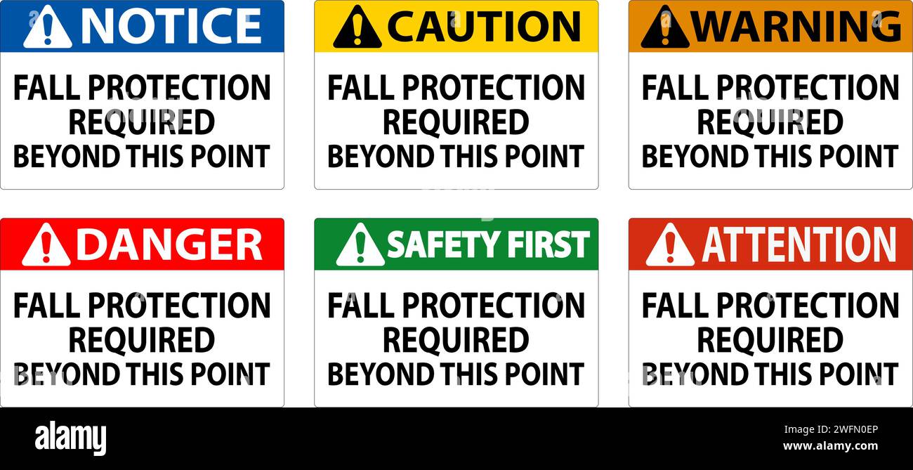 Danger Sign, Fall Protection Required Beyond This Point Stock Vector