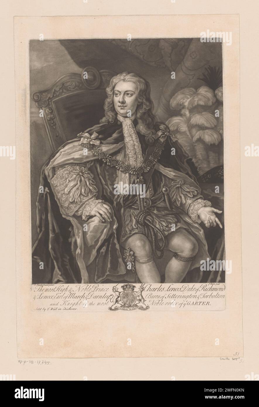 Portrait of Charles Lenos, John Faber (II), After Jan van der Banck, 1723 - 1756 print   paper etching historical persons Stock Photo