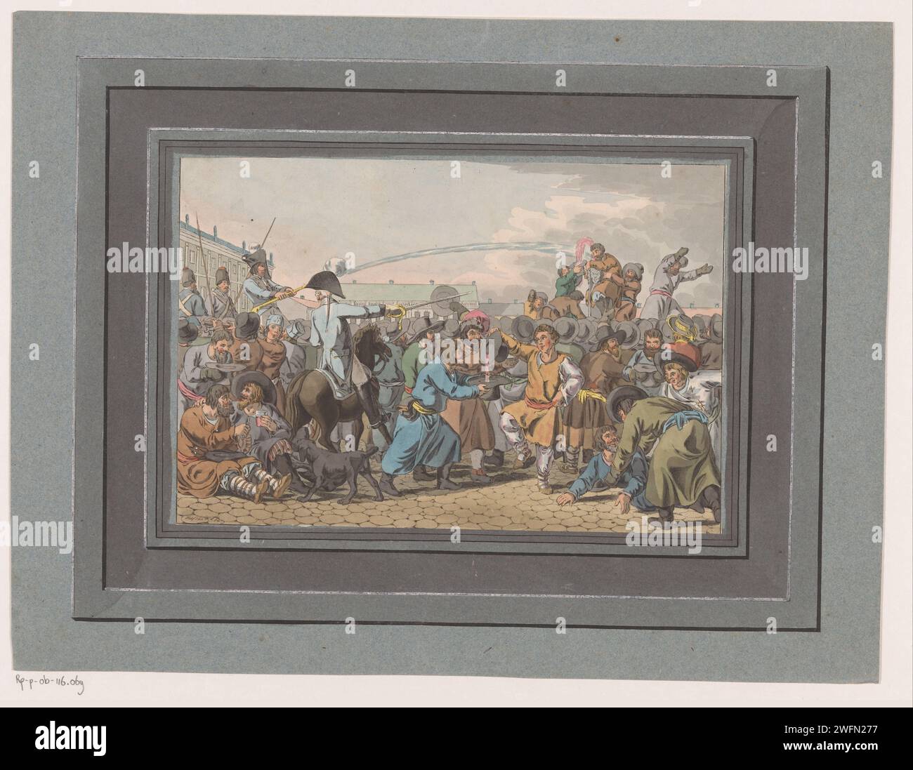 Drunken crowd with water sprayer, Christian Gottfried Heinrich Geissler