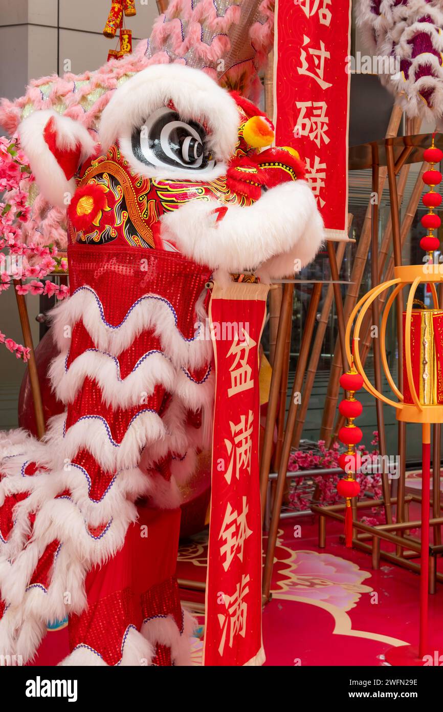 Chinese new year decorations at vertical English translation of the