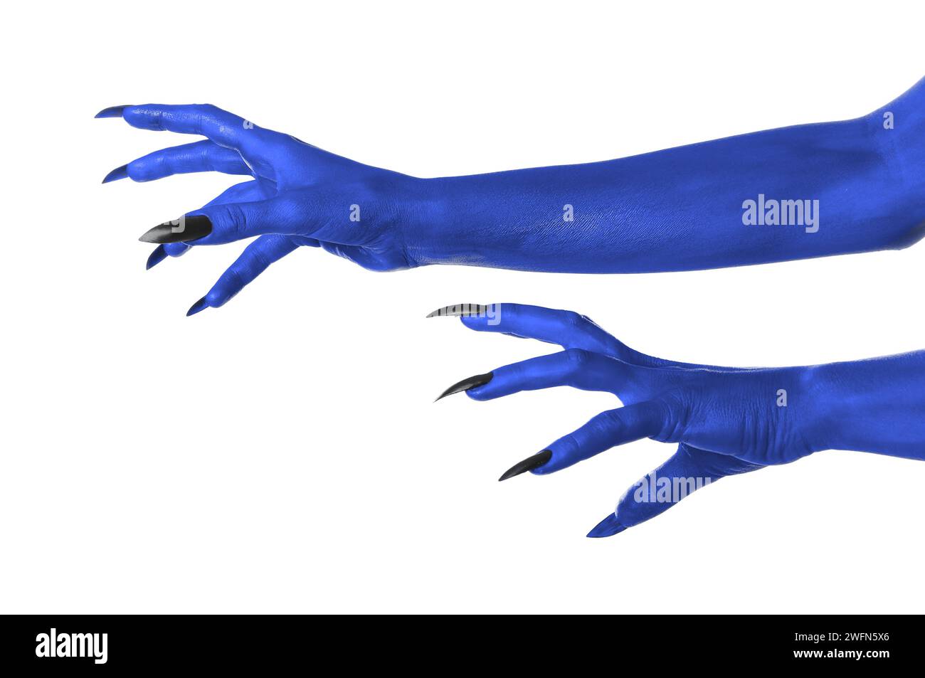 Creepy monster. Blue hands with claws isolated on white Stock Photo Alamy