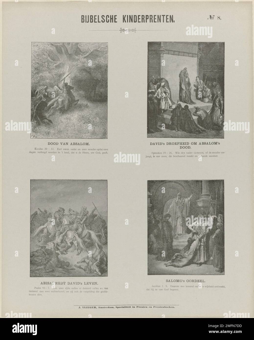 Bible children's prints, 1869 - 1908 print Leaf with 4 performances of ...