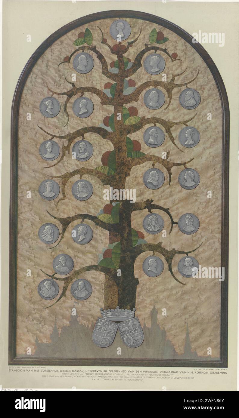 Family tree of the Oranje-Nassau house, 1930 photomechanical print ...