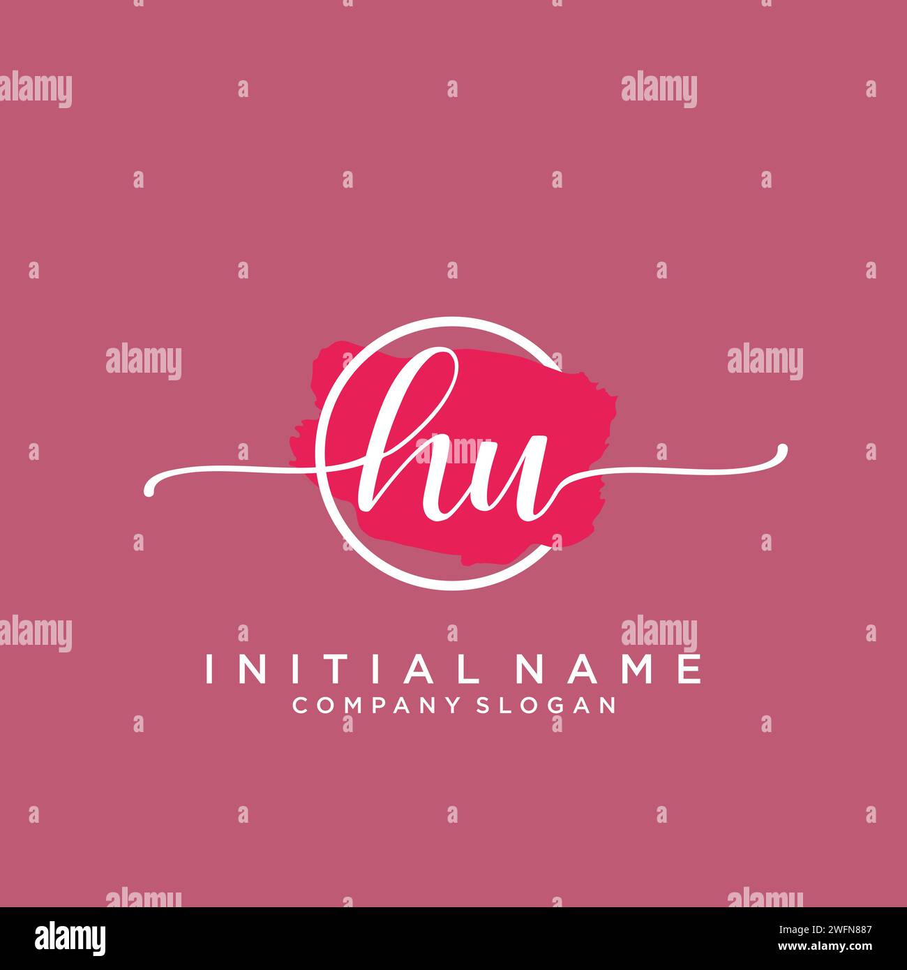HU Initial handwriting logo with circle Stock Vector