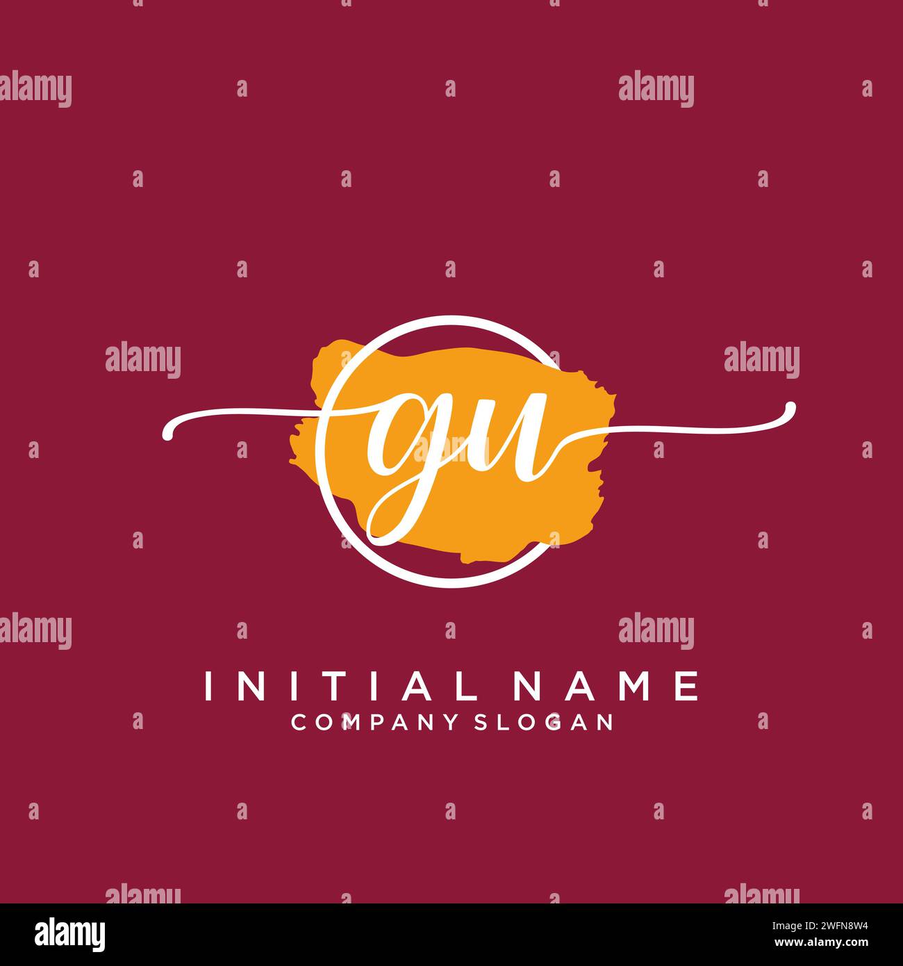 GU Initial handwriting logo with circle Stock Vector