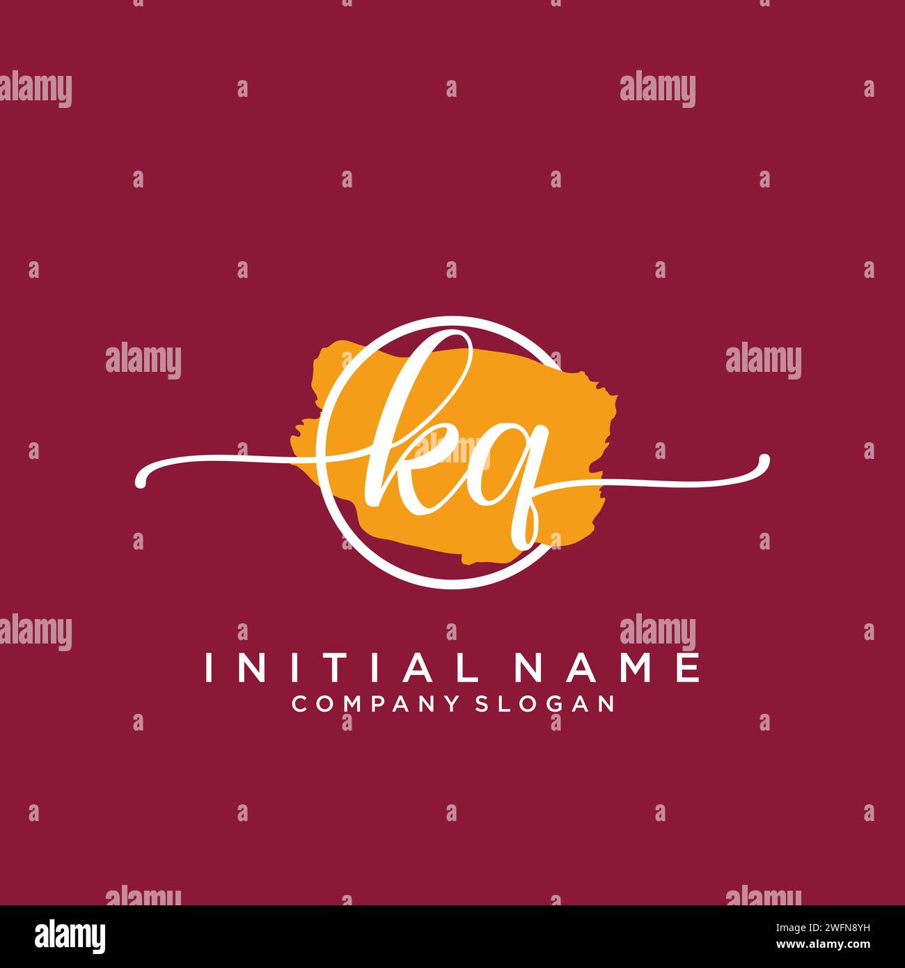 KQ Initial handwriting logo with circle Stock Vector