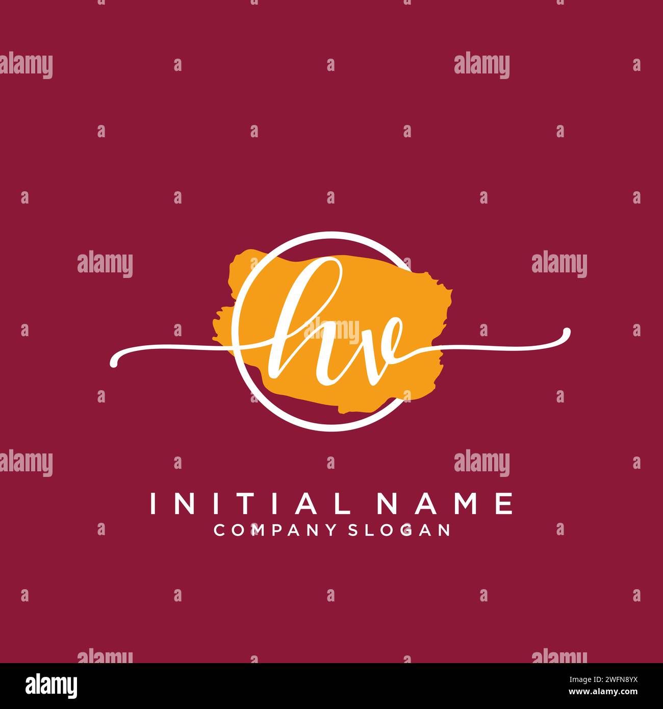 HV Initial handwriting logo with circle Stock Vector