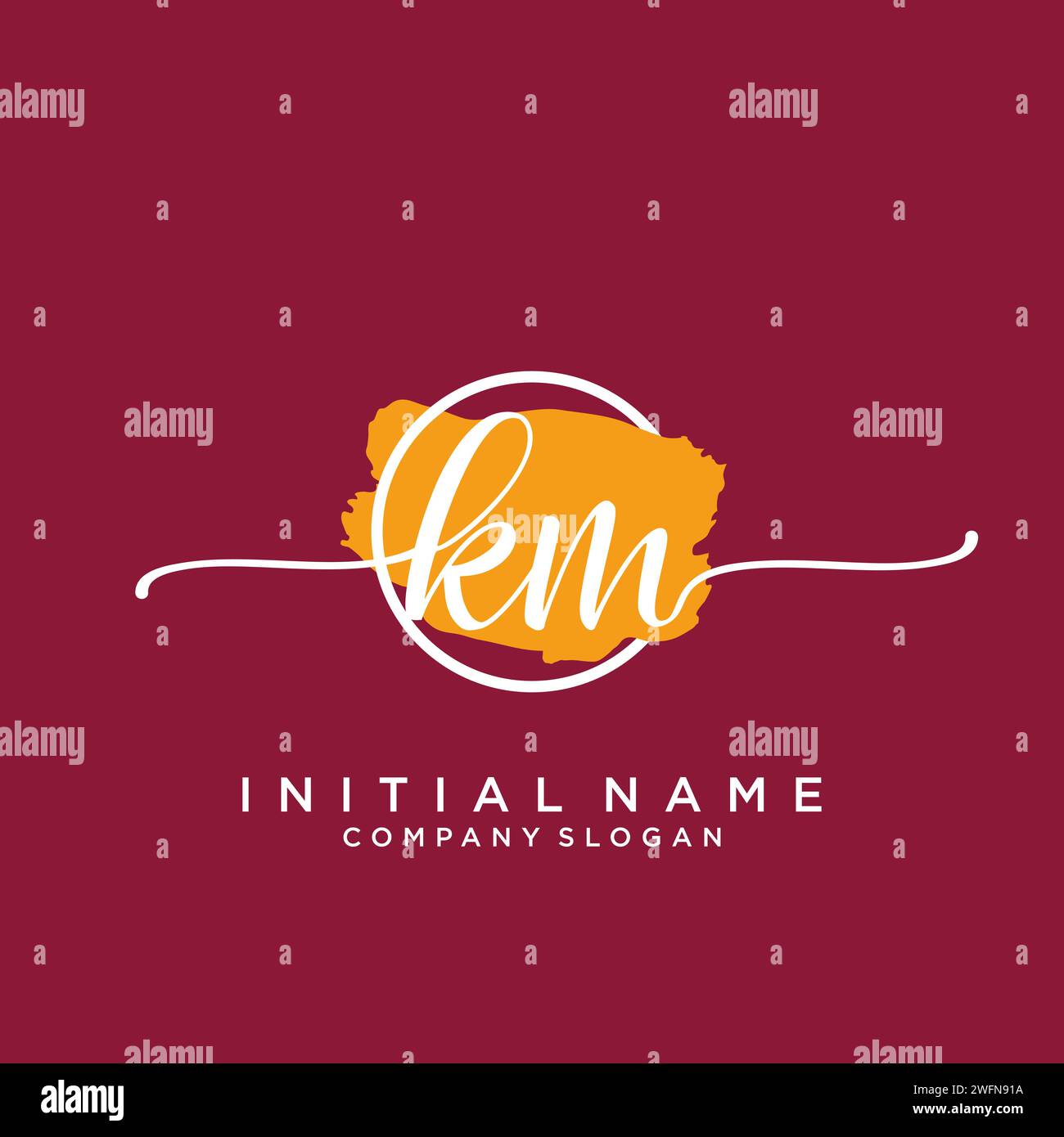 KM Initial handwriting logo with circle Stock Vector