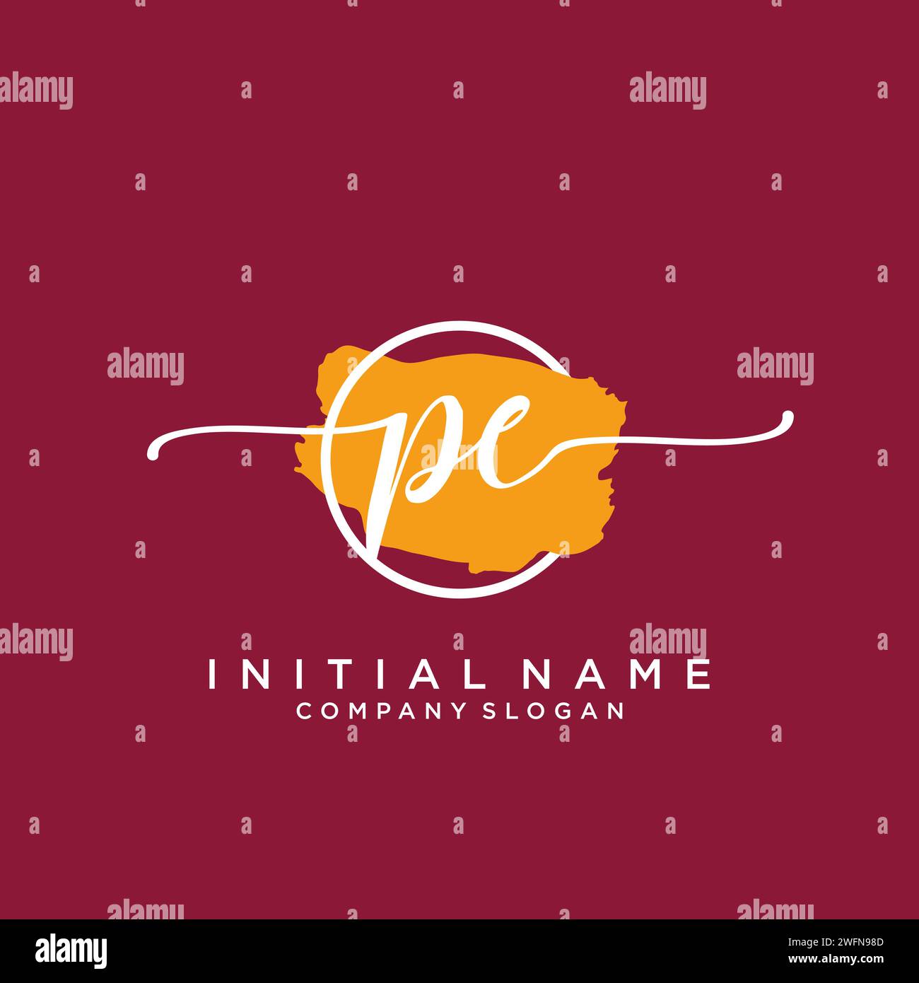 PE Initial handwriting logo with circle Stock Vector