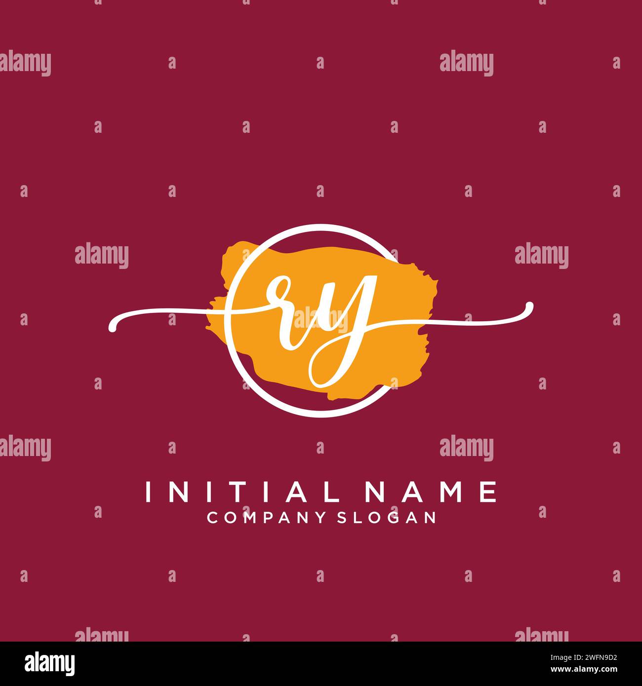 RY Initial handwriting logo with circle Stock Vector