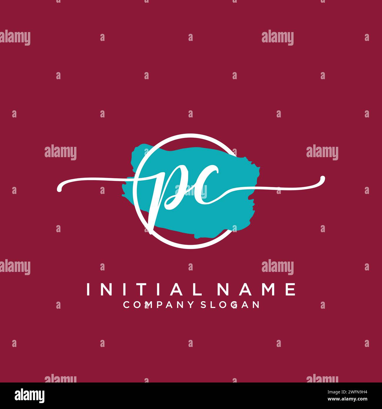 PC Initial handwriting logo with circle Stock Vector