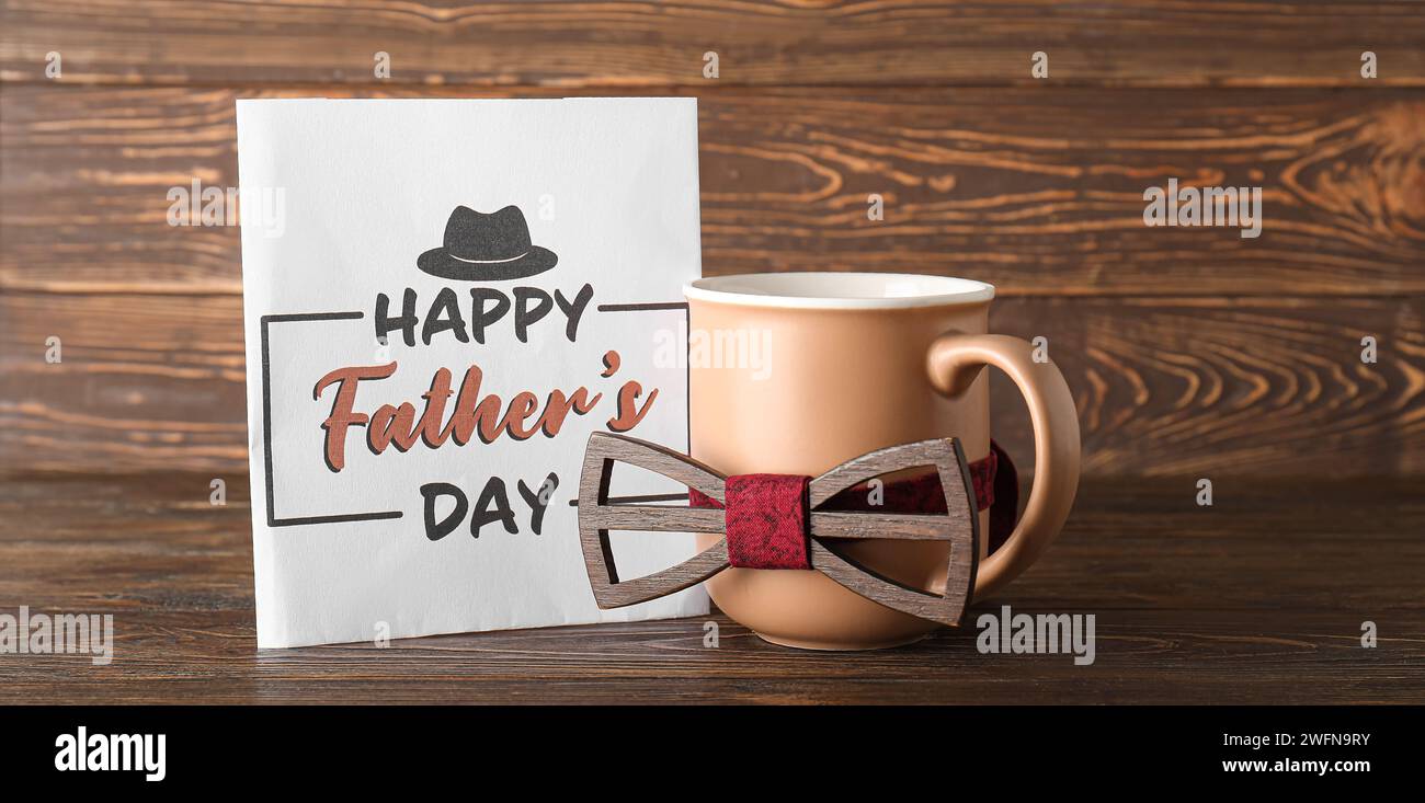 Greeting card for Happy Father's Day with cup and bow tie Stock Photo ...