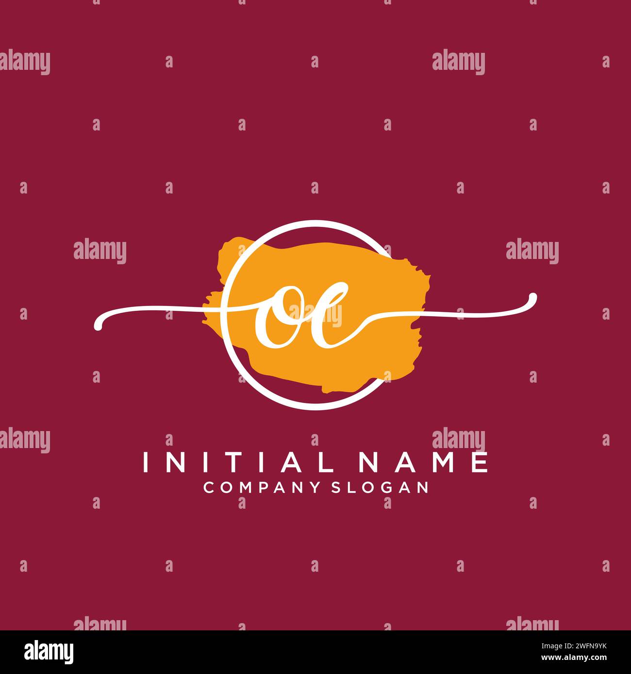 OE Initial handwriting logo with circle Stock Vector
