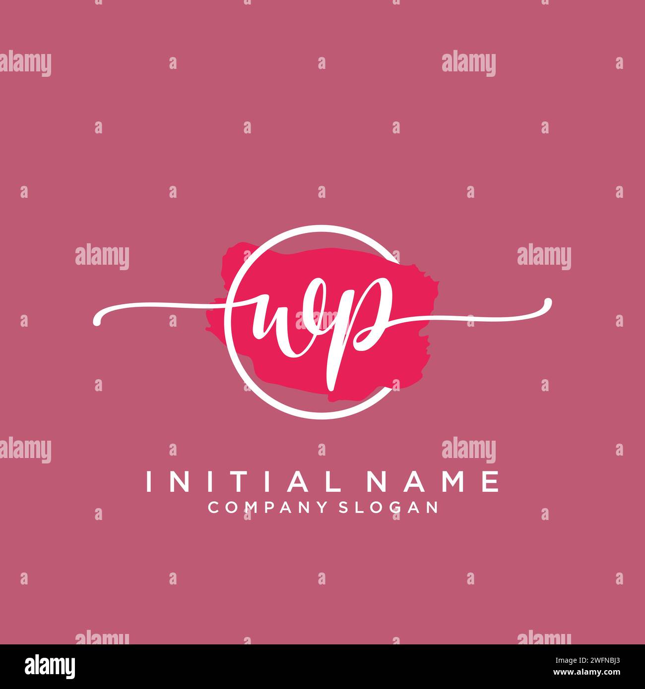 WP Initial handwriting logo with circle Stock Vector