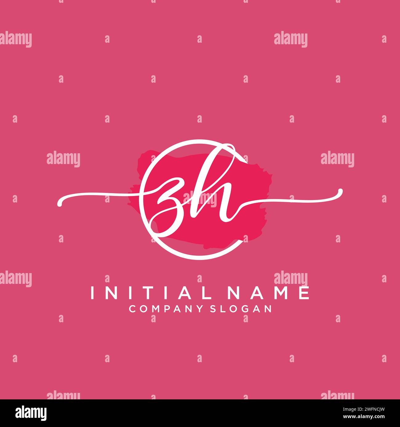 ZH Initial handwriting logo with circle Stock Vector