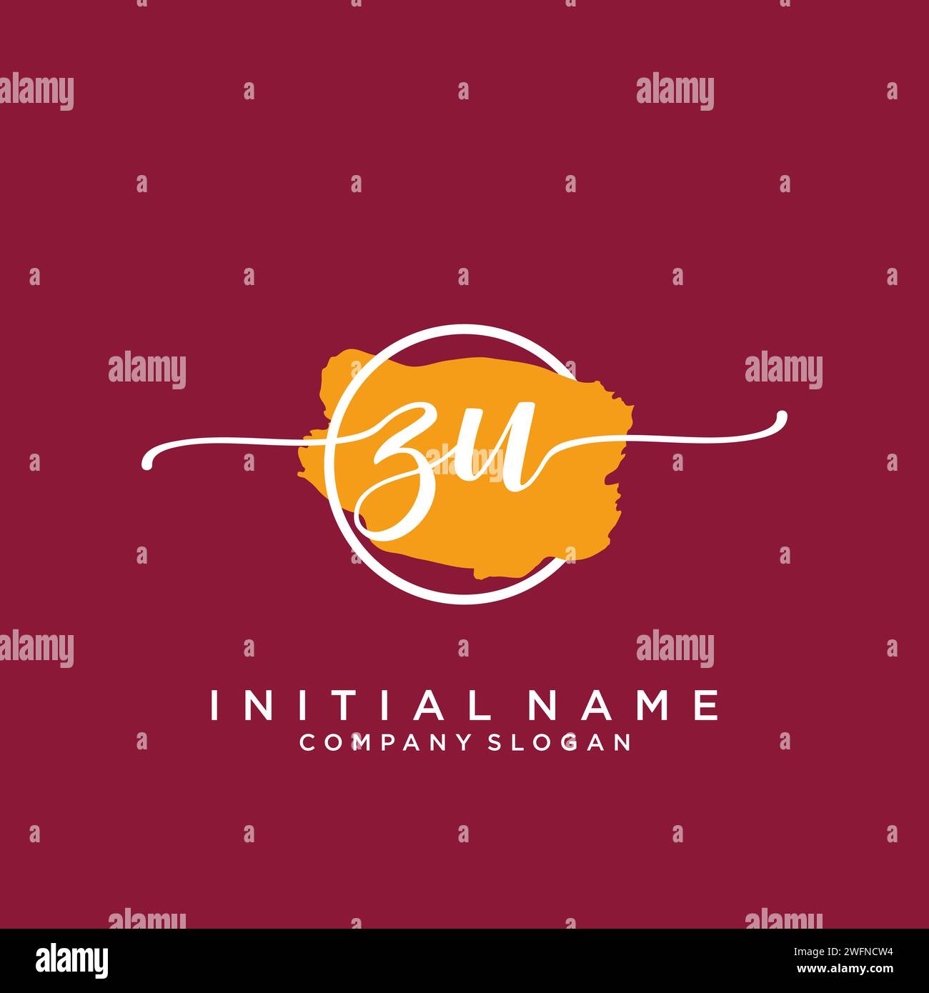 ZU Initial handwriting logo with circle Stock Vector
