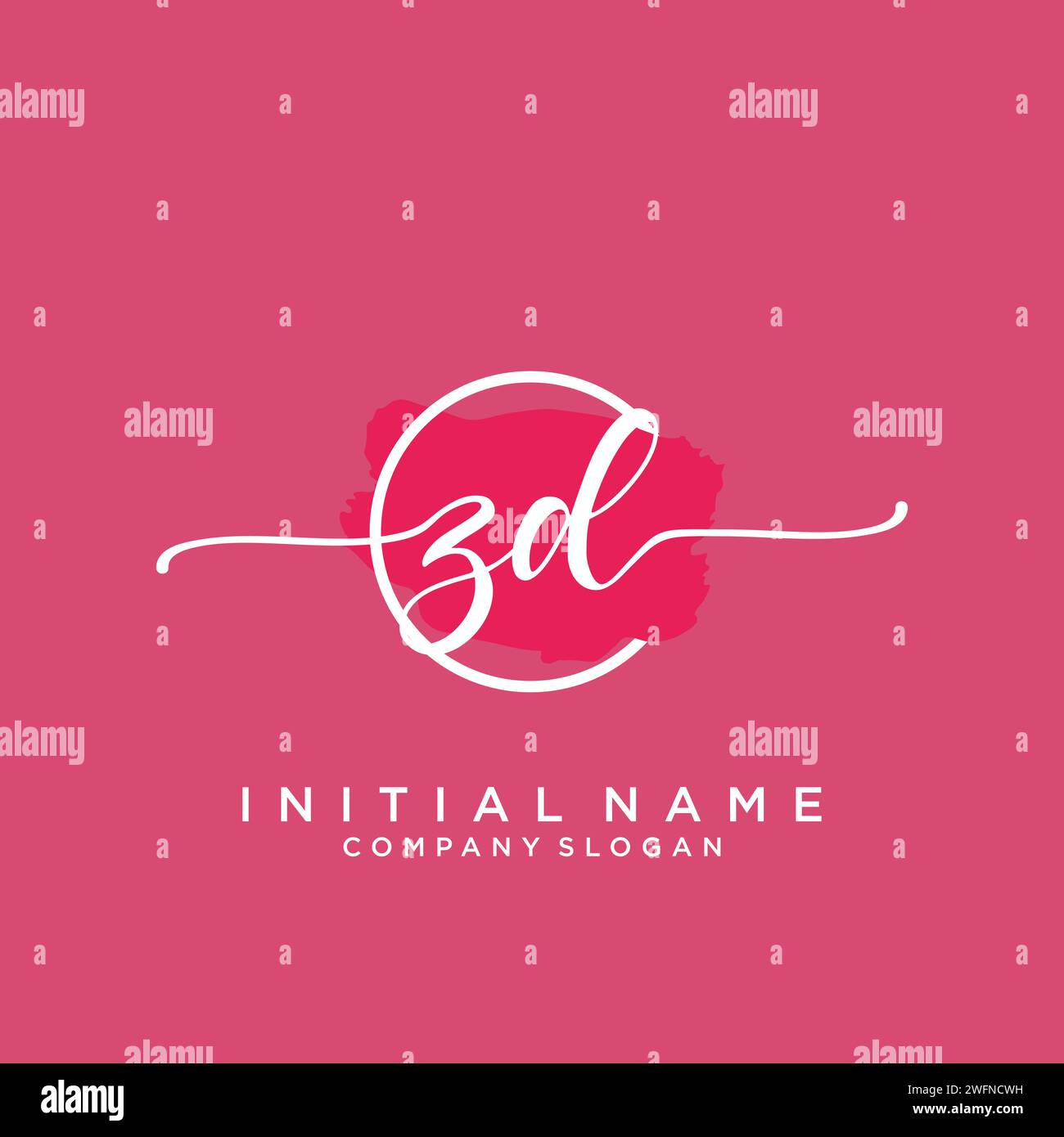 ZD Initial handwriting logo with circle Stock Vector