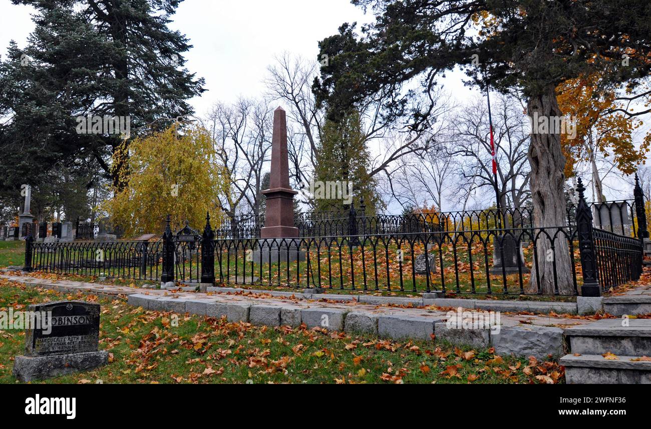 Canada's first prime minister, Sir John A. Macdonald, is buried in the family plot at Kingston's Cataraqui Cemetery. Stock Photo